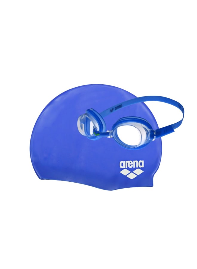 arena مجموعة معدات السباحة مجموعة بول جونيور أزرق-شفاف-أزرق-أبيض نظارات+قبعة (طقم) - Image 1